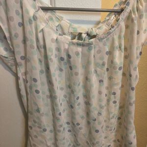 XS Lauren Conrad white blouse with polka dots